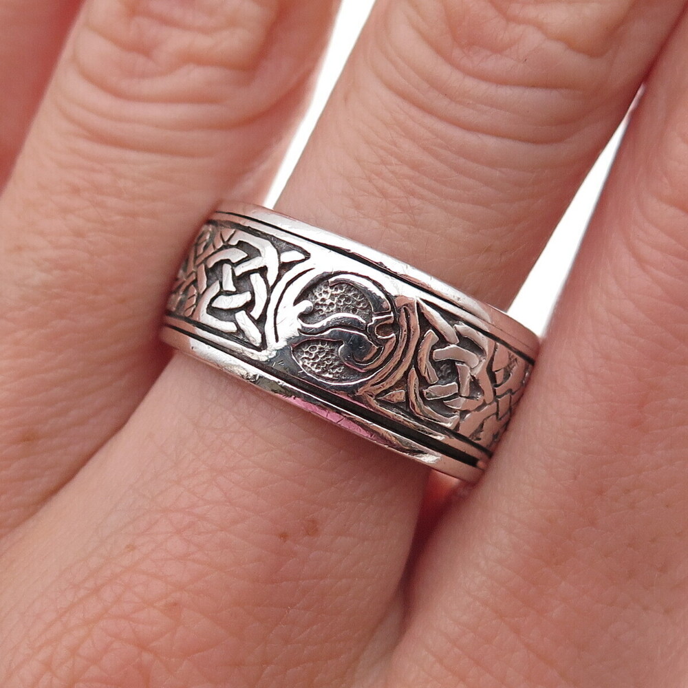 Peter Stone Sterling Vintage Celtic Knot Oxidized Rotating Band Ring Size 9.5